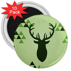 Modern Geometric Black And Green Christmas Deer 3  Magnets (10 Pack) 