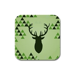 Modern Geometric Black And Green Christmas Deer Rubber Square Coaster (4 Pack) 