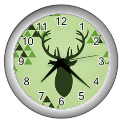 Modern Geometric Black And Green Christmas Deer Wall Clocks (silver) 