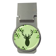 Modern Geometric Black And Green Christmas Deer Money Clips (round)  by Dushan