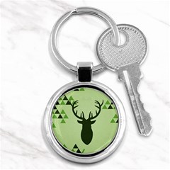 Modern Geometric Black And Green Christmas Deer Key Chains (round) 