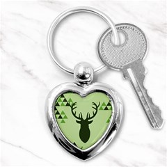 Modern Geometric Black And Green Christmas Deer Key Chains (heart) 