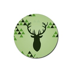 Modern Geometric Black And Green Christmas Deer Rubber Coaster (round)  by Dushan