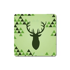 Modern Geometric Black And Green Christmas Deer Square Magnet