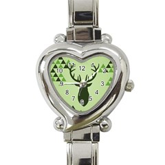 Modern Geometric Black And Green Christmas Deer Heart Italian Charm Watch by Dushan