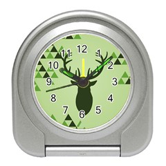 Modern Geometric Black And Green Christmas Deer Travel Alarm Clocks