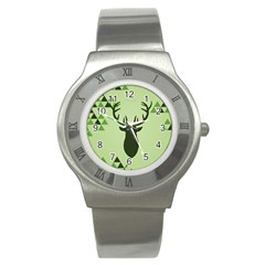 Modern Geometric Black And Green Christmas Deer Stainless Steel Watches