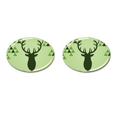 Modern Geometric Black And Green Christmas Deer Cufflinks (oval)