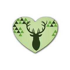 Modern Geometric Black And Green Christmas Deer Rubber Coaster (heart)  by Dushan