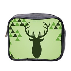 Modern Geometric Black And Green Christmas Deer Mini Toiletries Bag 2-side