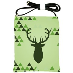 Modern Geometric Black And Green Christmas Deer Shoulder Sling Bags by Dushan