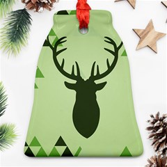 Modern Geometric Black And Green Christmas Deer Bell Ornament (2 Sides) by Dushan