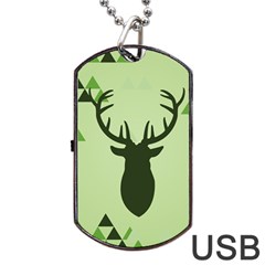 Modern Geometric Black And Green Christmas Deer Dog Tag Usb Flash (one Side) by Dushan