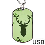 Modern Geometric Black And Green Christmas Deer Dog Tag USB Flash (Two Sides)  Front