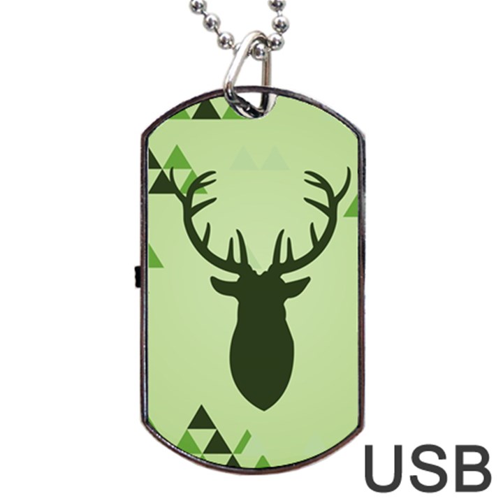 Modern Geometric Black And Green Christmas Deer Dog Tag USB Flash (Two Sides) 