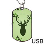 Modern Geometric Black And Green Christmas Deer Dog Tag USB Flash (Two Sides)  Back