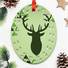 Modern Geometric Black And Green Christmas Deer Ornament (oval Filigree) 