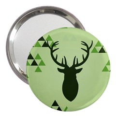 Modern Geometric Black And Green Christmas Deer 3  Handbag Mirrors