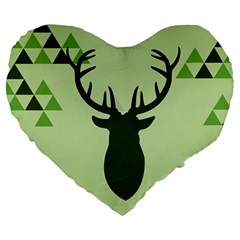 Modern Geometric Black And Green Christmas Deer Large 19  Premium Heart Shape Cushions