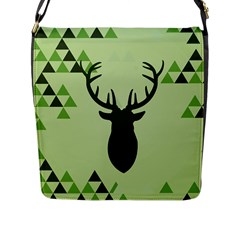 Modern Geometric Black And Green Christmas Deer Flap Messenger Bag (l) 