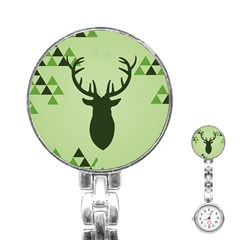 Modern Geometric Black And Green Christmas Deer Stainless Steel Nurses Watches