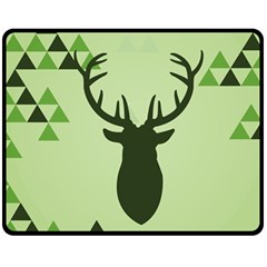 Modern Geometric Black And Green Christmas Deer Double Sided Fleece Blanket (medium) 