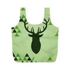 Modern Geometric Black And Green Christmas Deer Full Print Recycle Bags (m) 