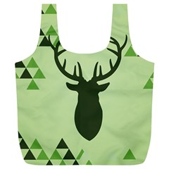 Modern Geometric Black And Green Christmas Deer Full Print Recycle Bags (l) 