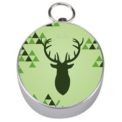 Modern Geometric Black And Green Christmas Deer Silver Compasses by Dushan