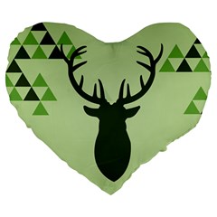 Modern Geometric Black And Green Christmas Deer Large 19  Premium Flano Heart Shape Cushions