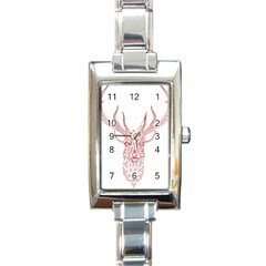 Modern Red Geometric Christmas Deer Illustration Rectangle Italian Charm Watches