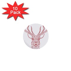 Modern Red Geometric Christmas Deer Illustration 1  Mini Buttons (10 Pack) 