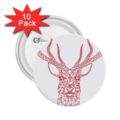 Modern Red Geometric Christmas Deer Illustration 2 25  Buttons (10 Pack) 