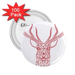 Modern Red Geometric Christmas Deer Illustration 2 25  Buttons (100 Pack) 