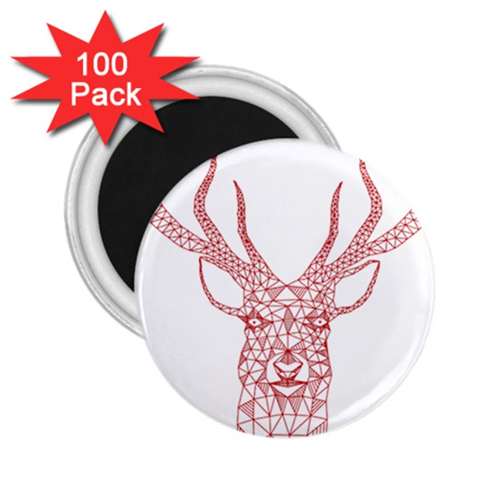 Modern red geometric christmas deer illustration 2.25  Magnets (100 pack) 