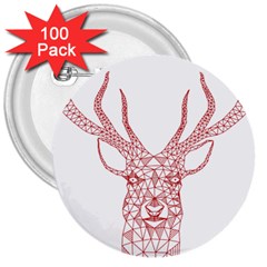 Modern Red Geometric Christmas Deer Illustration 3  Buttons (100 Pack)  by Dushan