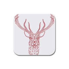 Modern Red Geometric Christmas Deer Illustration Rubber Square Coaster (4 Pack) 