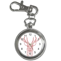 Modern Red Geometric Christmas Deer Illustration Key Chain Watches