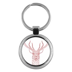 Modern Red Geometric Christmas Deer Illustration Key Chains (round)  by Dushan