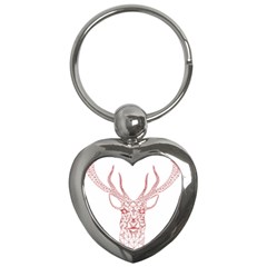 Modern Red Geometric Christmas Deer Illustration Key Chains (heart)  by Dushan