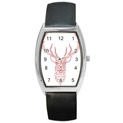 Modern Red Geometric Christmas Deer Illustration Barrel Metal Watches