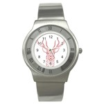 Modern red geometric christmas deer illustration Stainless Steel Watches Front