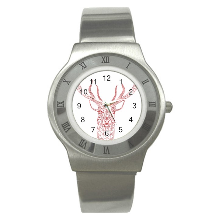 Modern red geometric christmas deer illustration Stainless Steel Watches