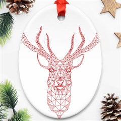 Modern Red Geometric Christmas Deer Illustration Oval Ornament (two Sides)