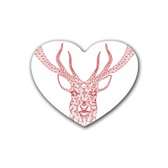 Modern Red Geometric Christmas Deer Illustration Rubber Coaster (heart) 