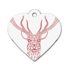 Modern Red Geometric Christmas Deer Illustration Dog Tag Heart (one Side)