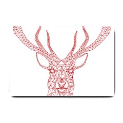 Modern Red Geometric Christmas Deer Illustration Small Doormat  by Dushan