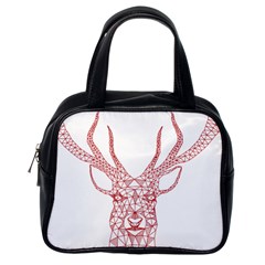 Modern Red Geometric Christmas Deer Illustration Classic Handbags (one Side)