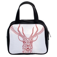 Modern Red Geometric Christmas Deer Illustration Classic Handbags (2 Sides) by Dushan