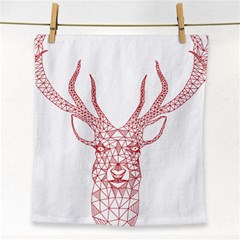 Modern Red Geometric Christmas Deer Illustration Face Towel by Dushan